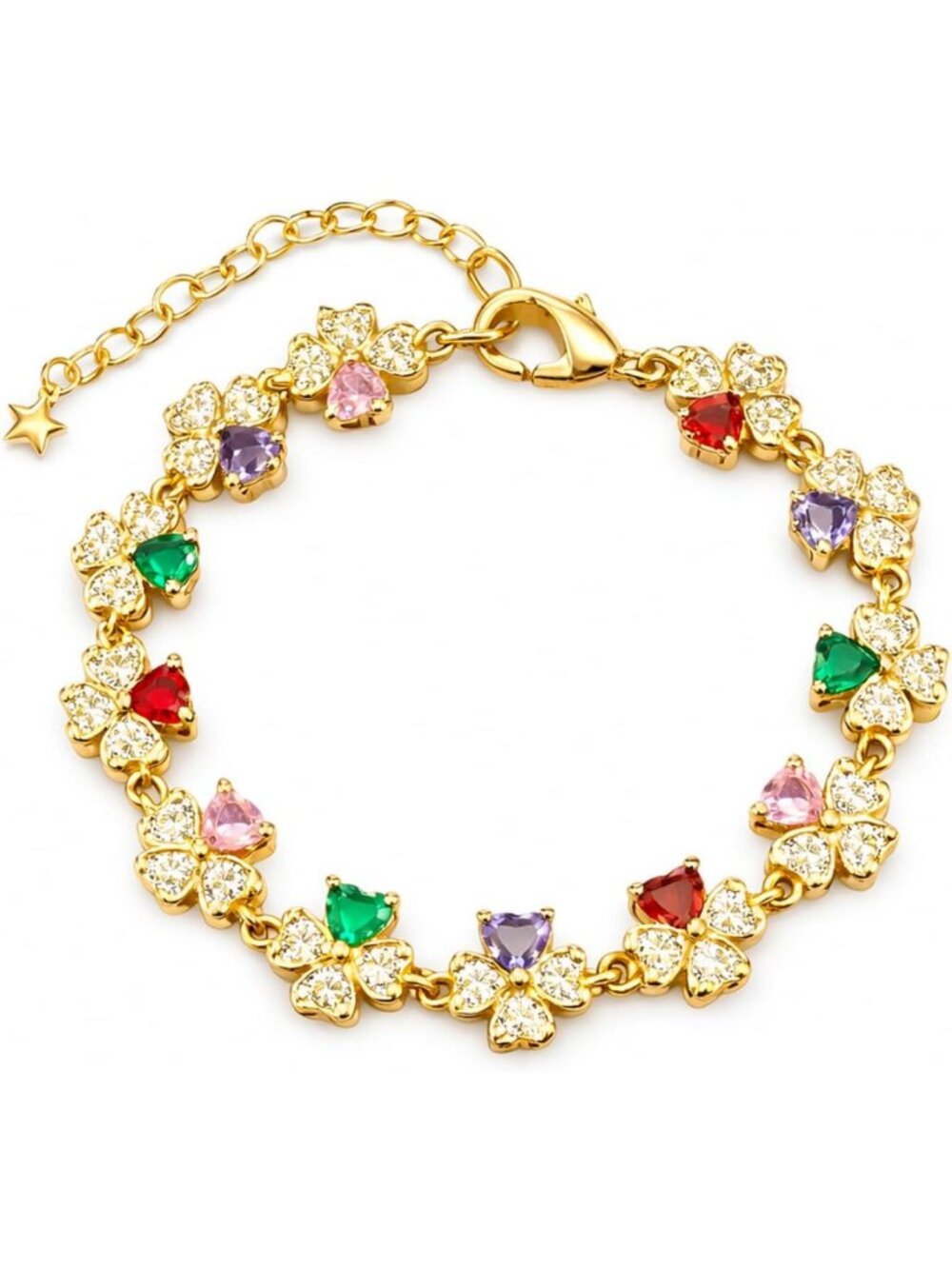 Multicolor CZ Bracelet for Women - 18K Gold Plated, Elegant & Dazzling Jewelry
